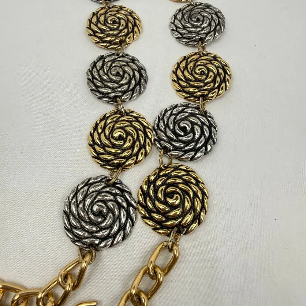 Vintage Disc Chain Belt Gold Silver Medallion Boho Glam Statement Size 55